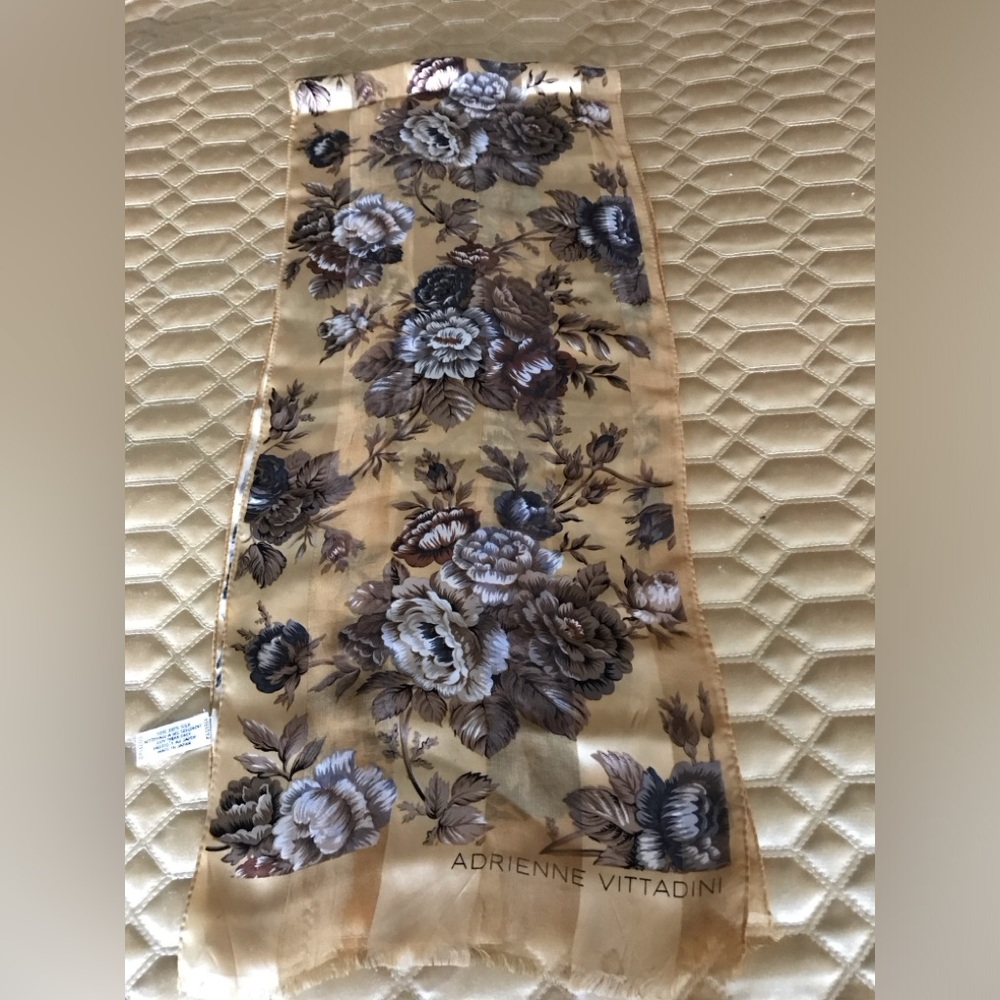 Vintage Adrienne Vittadini silk scarf oblong 11” x 52”.